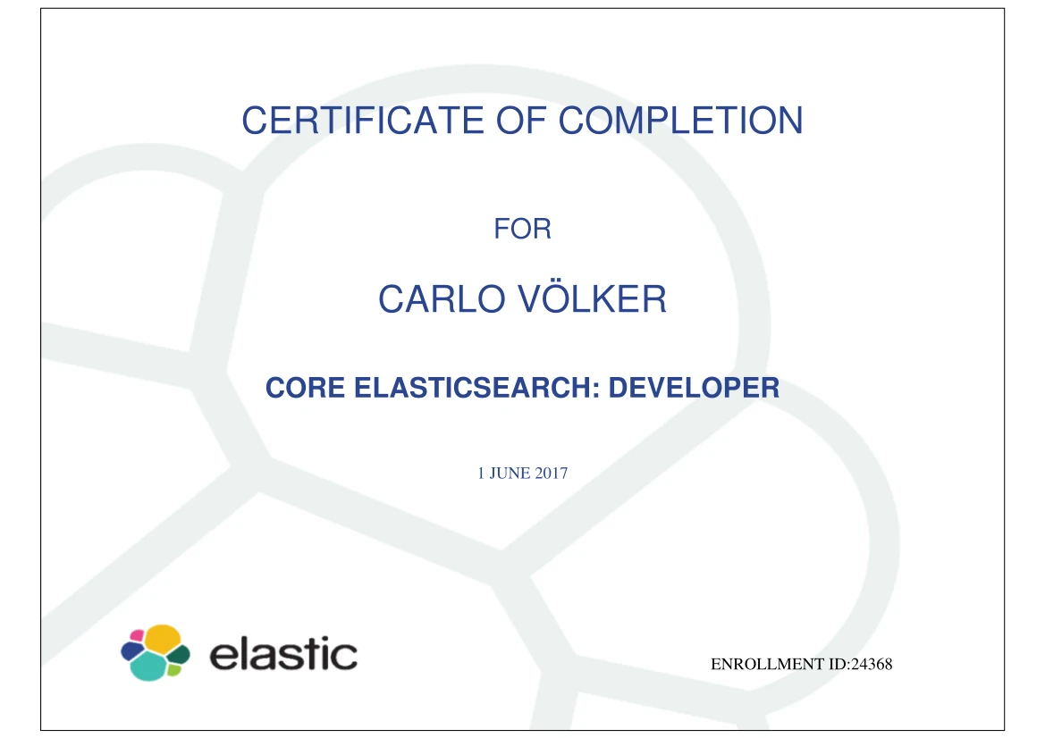 Zertifikat Core Elasticsearch Developer